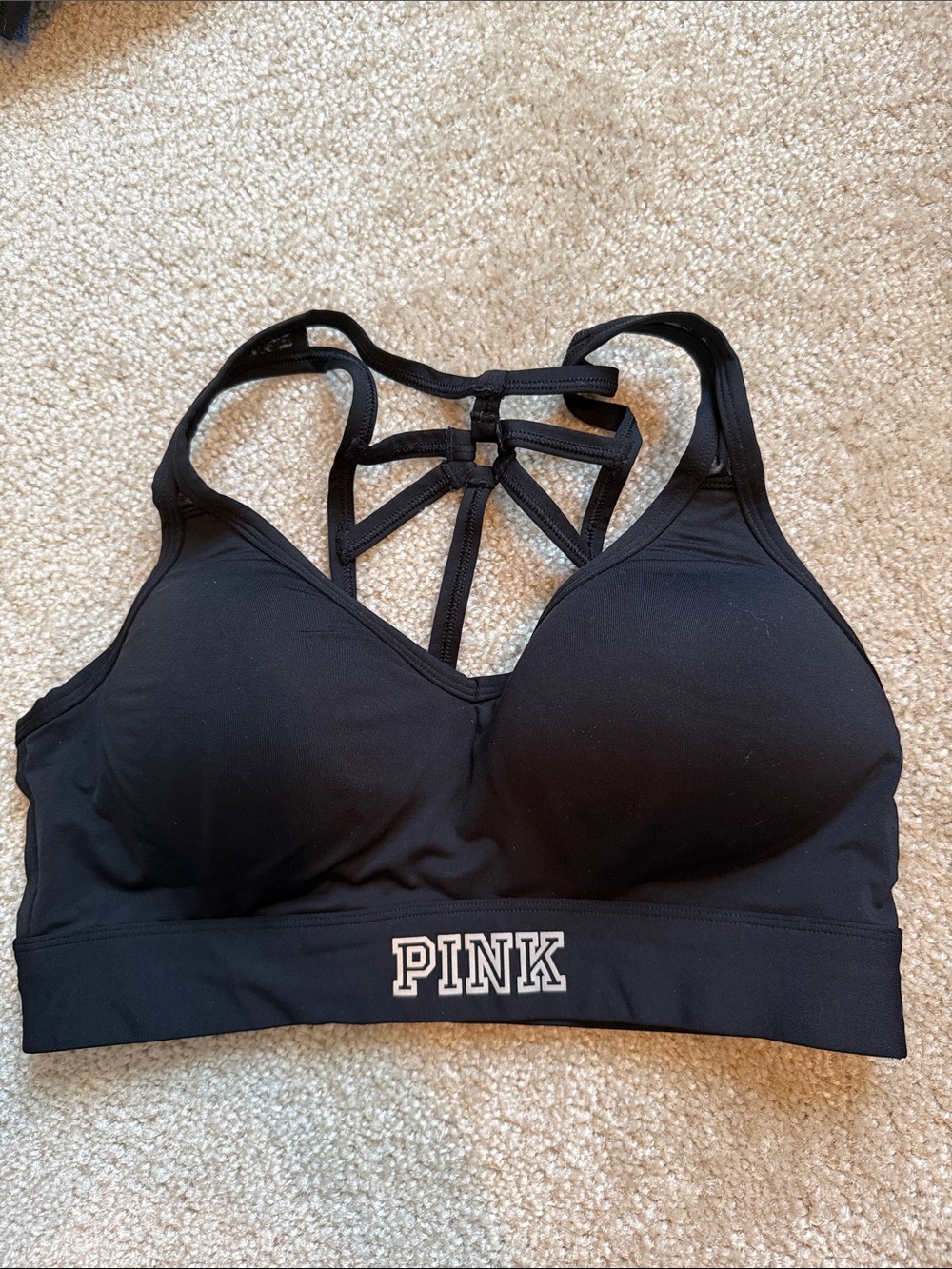 PINK Victoria's Secret Black Strappy Sports Bra
